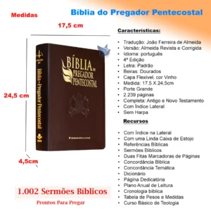 Bíblia do Pregador Pentecostal com Sermões e Índice Revista Corrigida ARC Vinho Nobre - Imagem 6