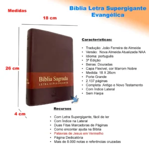 Bíblia Sagrada Lt Supergigante NAA Índice Lateral Marrom - Imagem 2