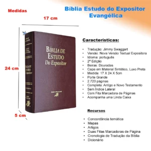 Bíblia de Estudo do Expositor Jimmy Swaggart Capa luxo Vinho - Imagem 3