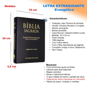 Bíblia Sagrada Lt Extragigante ARC Índice Lateral Preta - Imagem 3